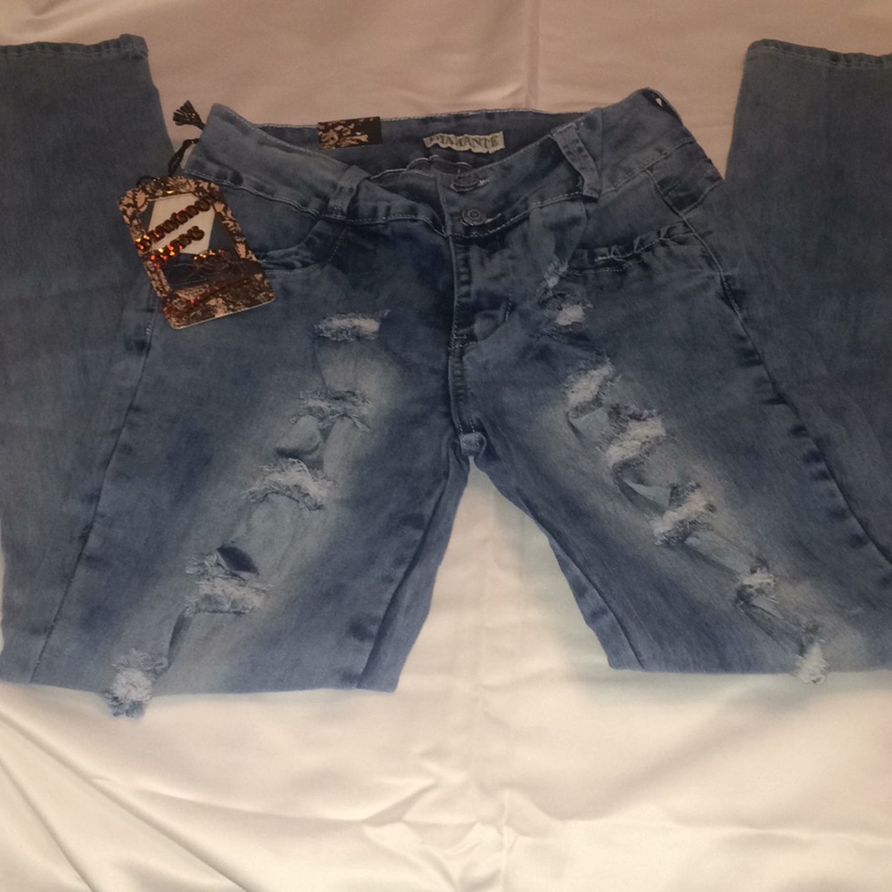 Diamanté👖 Medium Blue Women Skinny Jeans
